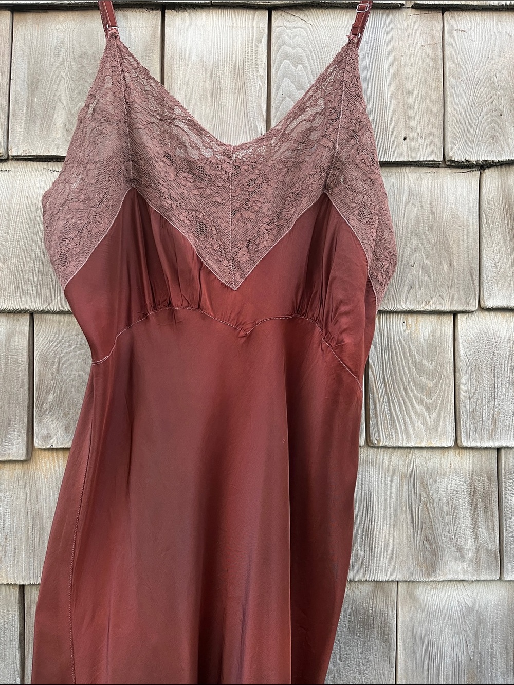 Vintage slip chocolate with lace.